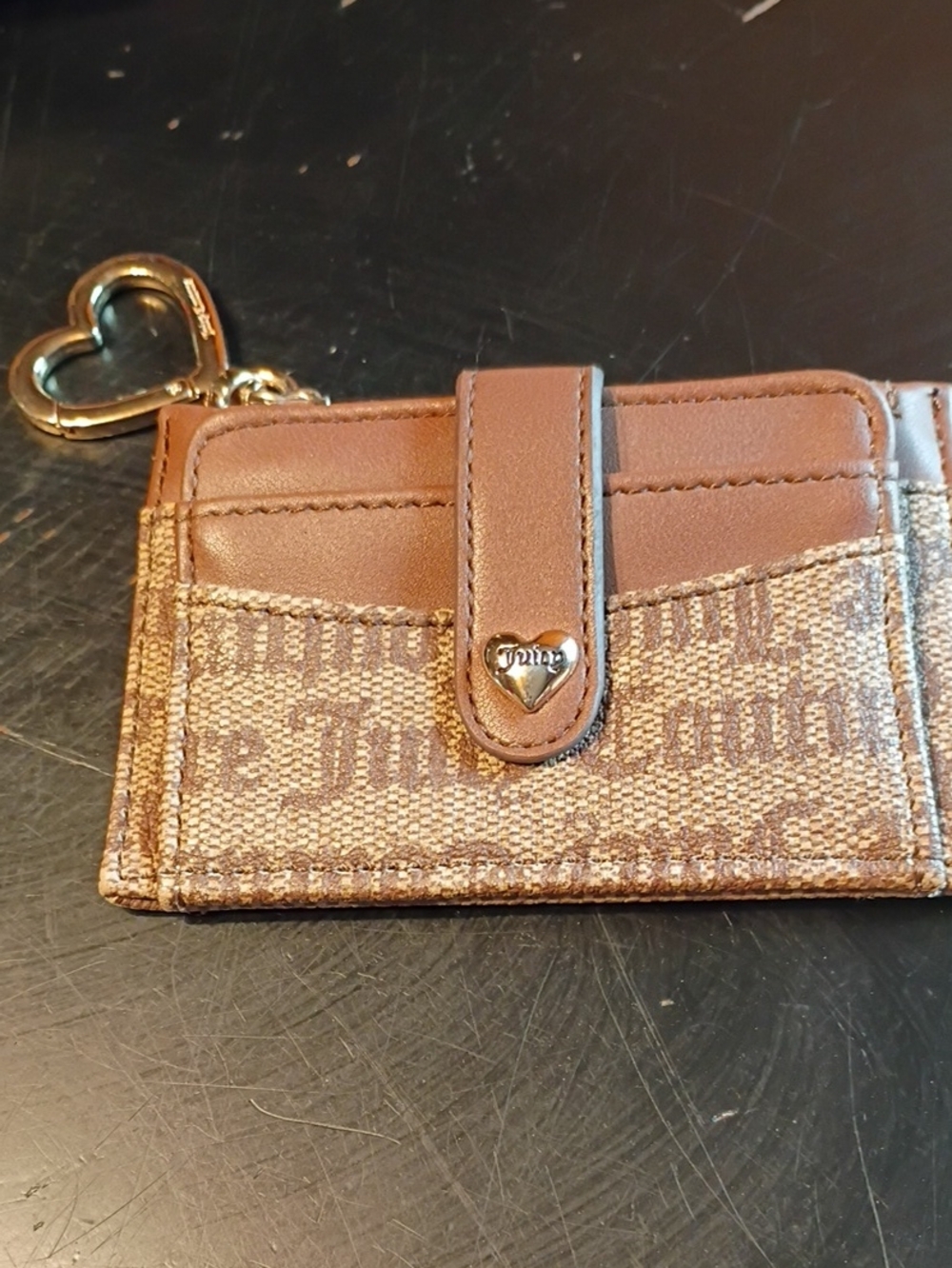 Juicy Couture Brown Logo Card Case with Heart Charm